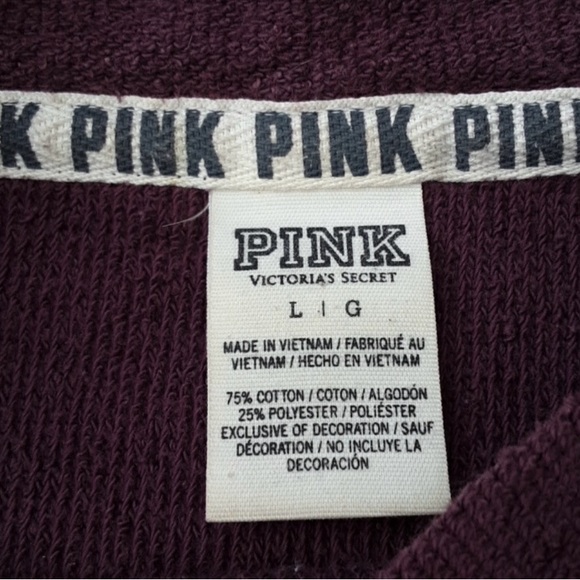 PINK Victoria's Secret Purple Burgundy Long Sleeve Sweatshirt Size Large - Picture 3 of 6